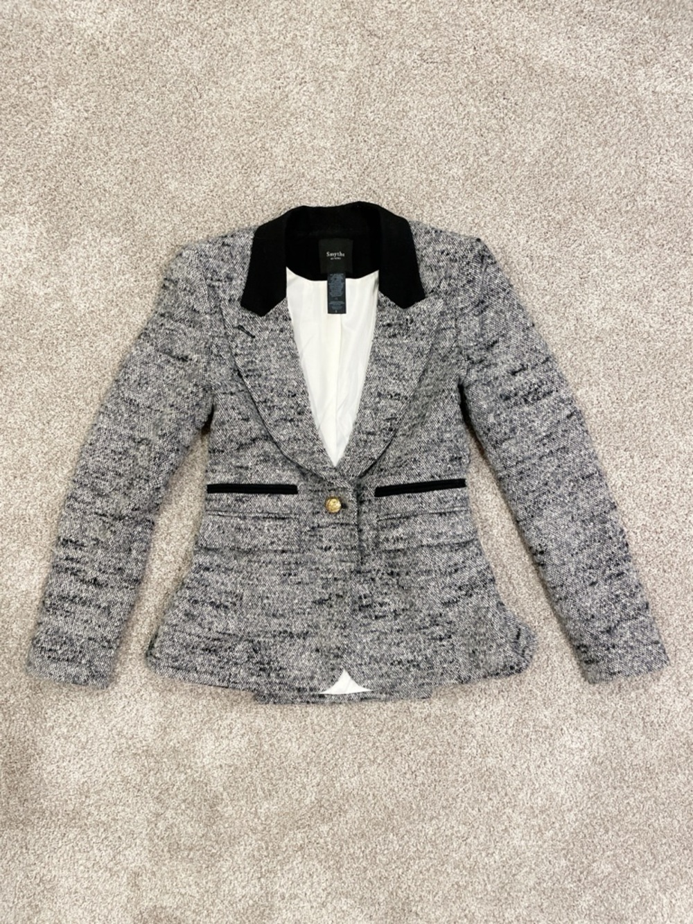 Smythe Les Vestes Grey Wool Alpaca Silk Blend Blazer Black Collar 6 - SEND OFFER